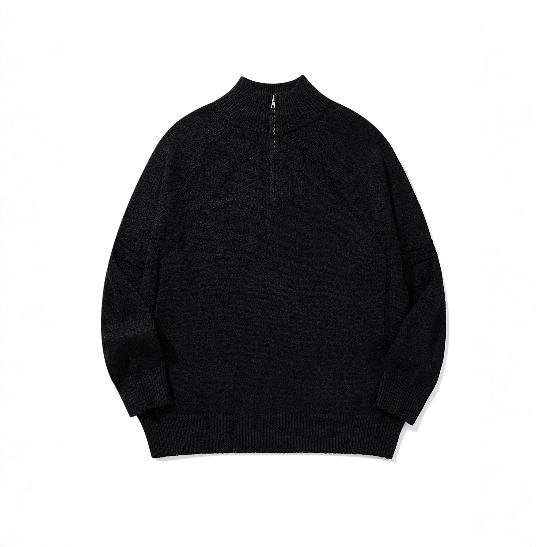 Unisex Halfzip Knit Sweater with High Ribbed Collar and Raglan Sleeves Chichicherry