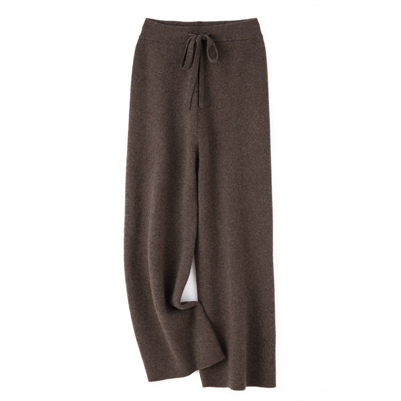 Women's wide knit pants with drawstring waistband and cashmere-like texture Chichicherry