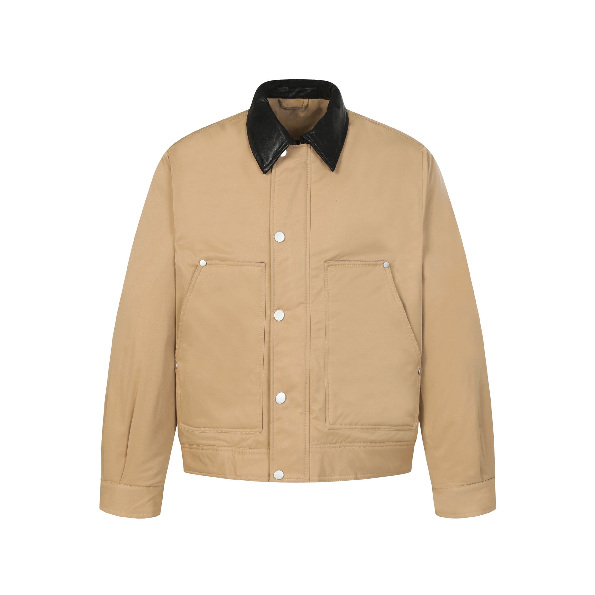 Unisex Short Boxy Quilted Blouson Jacket with Contrasting Leather-Look Collar Chichicherry