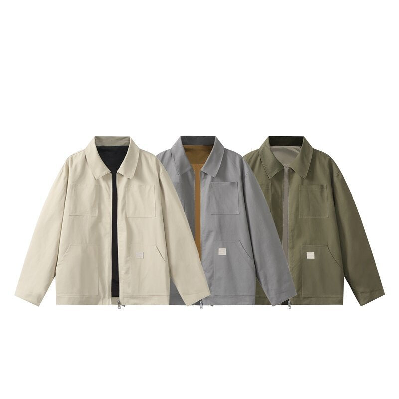Men's utility worker jacket with a full-length zipper, patch pockets, and straight cut Chichicherry
