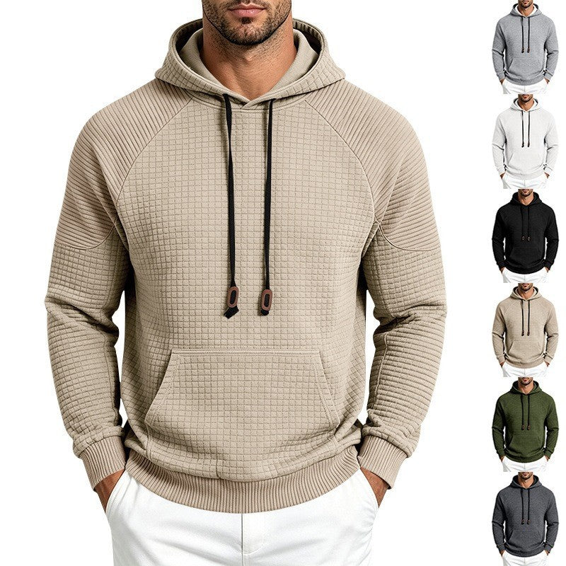 Men's Thermal Waffle Hoodie with Raglan Sleeves and Kangaroo Pocket Chichicherry