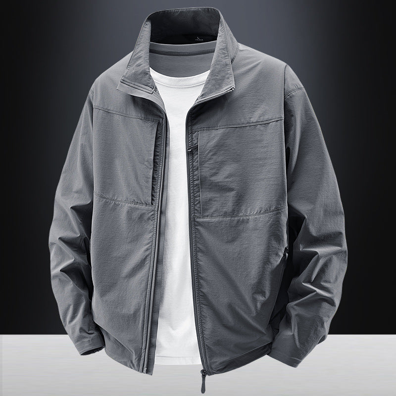 Men's lightweight urban windbreaker with standing collar, water-repellent fabric blend and concealed zippers Chichicherry