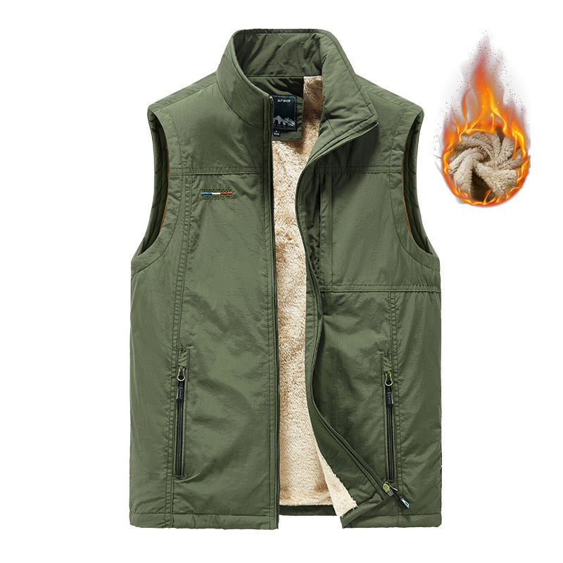 Men's insulating utility vest with teddy fleece lining, stand-up collar, and zippered pockets Chichicherry
