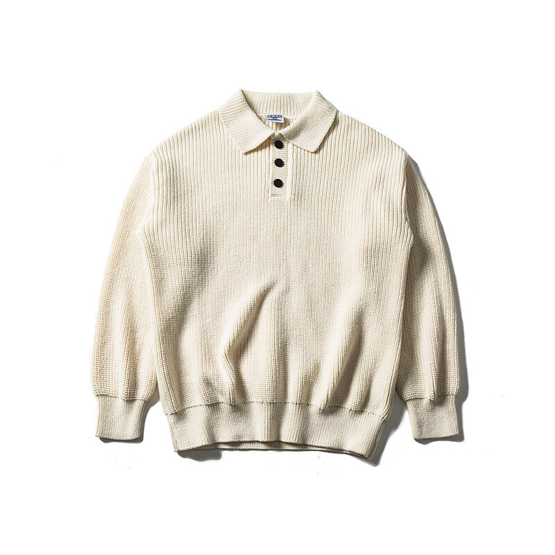 Men's waffle knit polo sweater with half button placket and ribbed cuffs Chichicherry