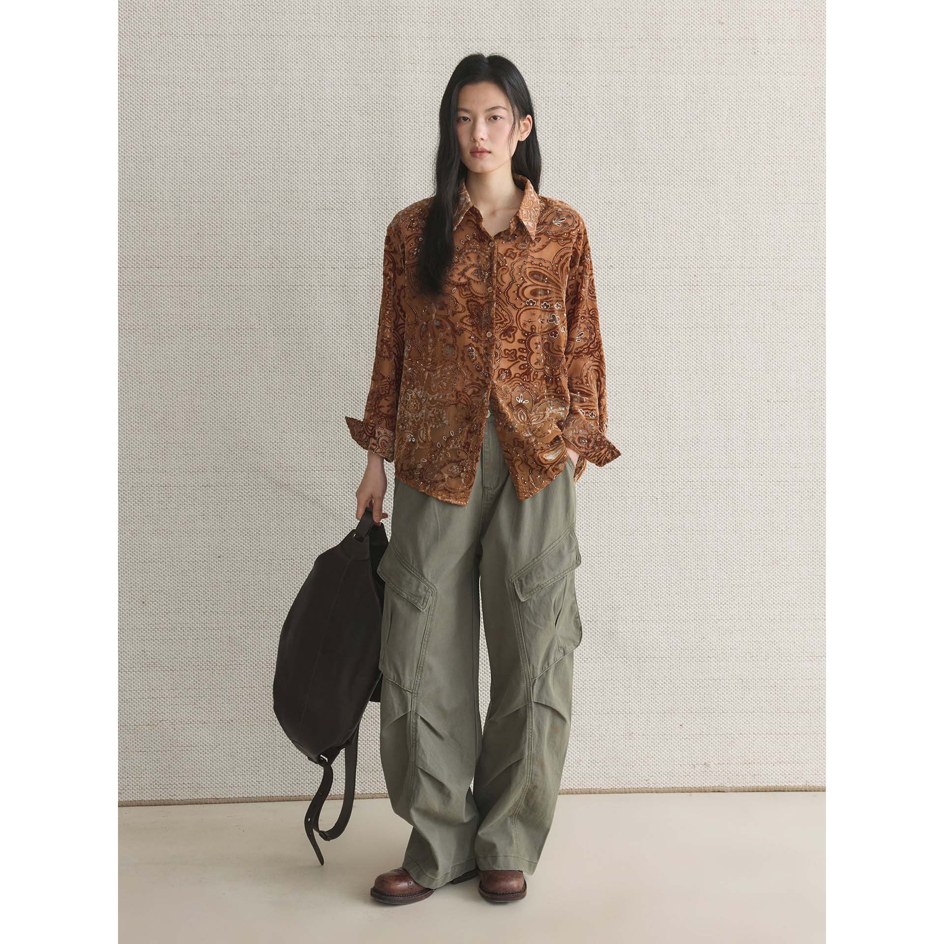 Ladies Embroidered Velvet Blouse with Paisley Pattern and Sequins Chichicherry
