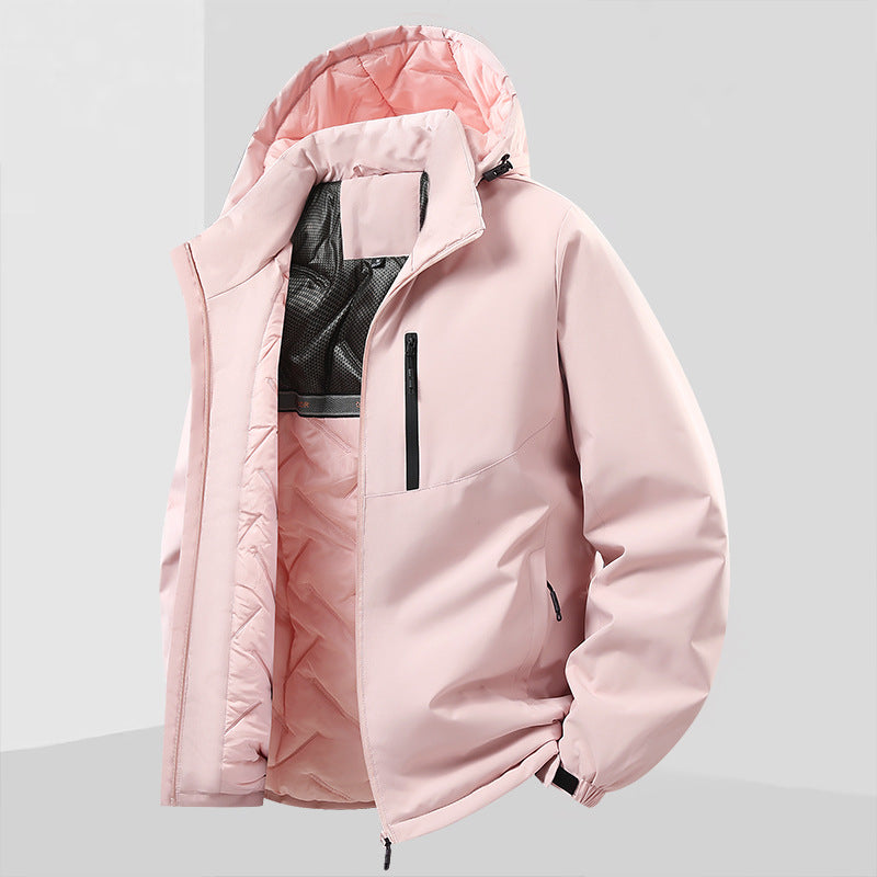 Men's lightweight insulated hybrid outdoor jacket with thermal lining, hood, and waterproof zippers Chichicherry