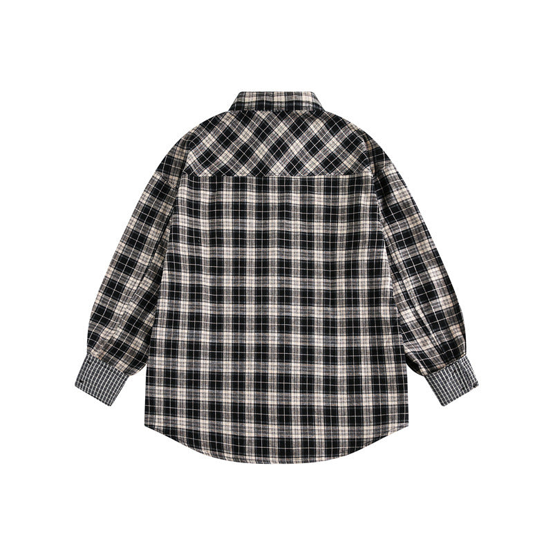 Unisex Oversize Shirt Jacket in Check Pattern with Asymmetric Chest Pocket and Contrast Cuffs Chichicherry