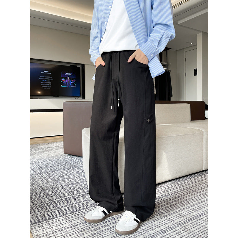 Men's Loose-Fitting Cargo Casual Pants with Elastic Waistband, Drawstring, and Side Flap Pocket Chichicherry