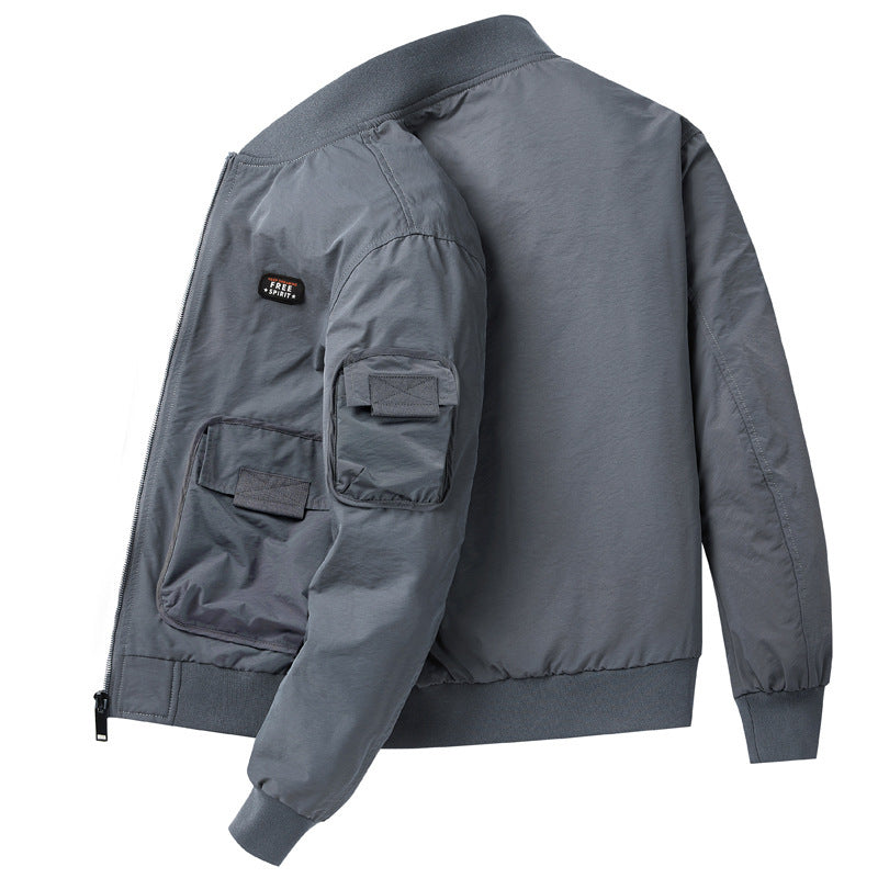 Men's lightweight nylon bomber in utility look with multiple pockets and ribbed cuffs Chichicherry