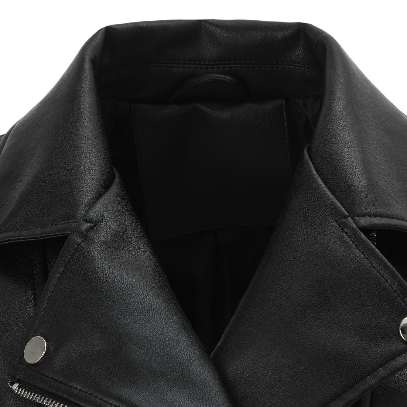 Women Tailored Biker Jacket in Leather Look with Asymmetrical Zipper and Decorative Seams Chichicherry