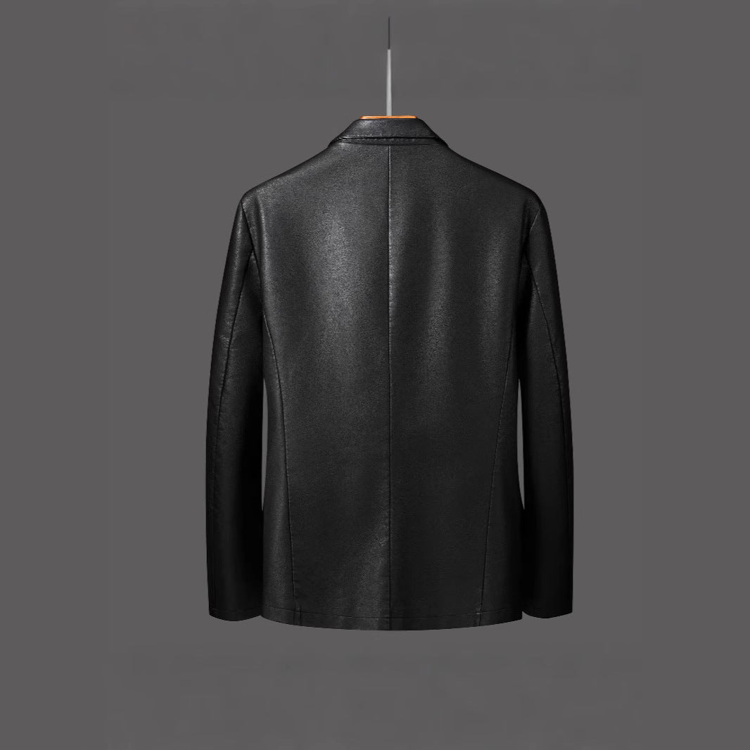 Men's Single-Breasted Blazer made of Faux Leather with Notch Lapel and Flap Pockets Chichicherry