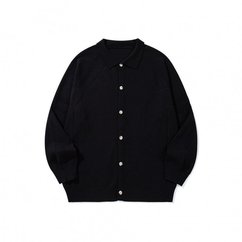 Unisex Boxy Knit Cardigan with Shirt Collar, Raglan Sleeves and Ribbed Hems Chichicherry
