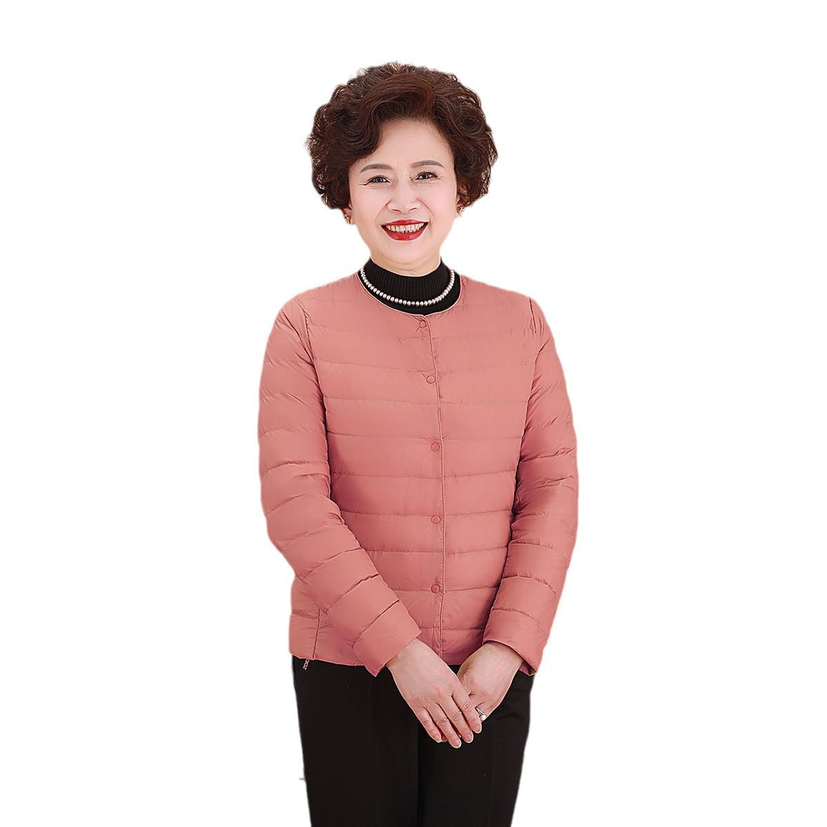 Women's Collarless Ultralight Quilted Short Jacket with Snap Button Closure Chichicherry