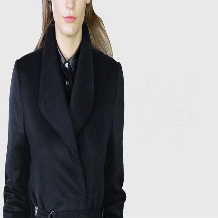 Women’s maxi long tailored wrap long coat with shawl collar and fine tie belt Chichicherry