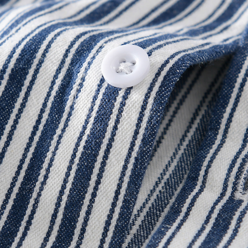 Men's Maritime Striped Overshirt made of Cotton Twill with Chest Pockets and Relaxed Fit Chichicherry