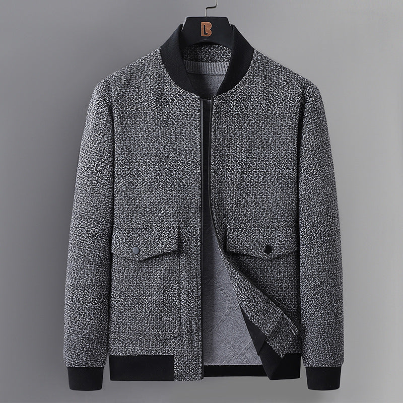 Men's Structured Bomber Jacket with Quilted Lining and Flap Pockets Chichicherry