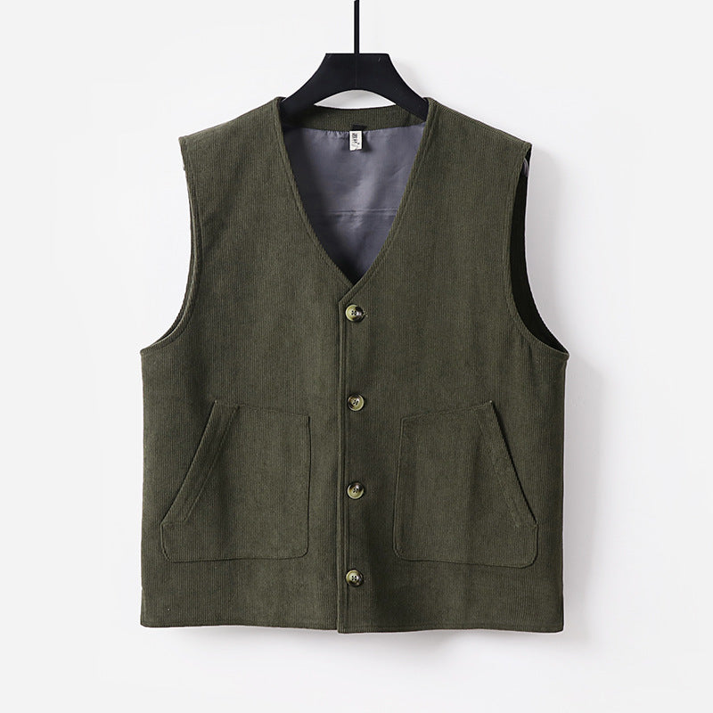 Men's Padded Cord Waistcoat with V-Neck and Patch Pockets Chichicherry
