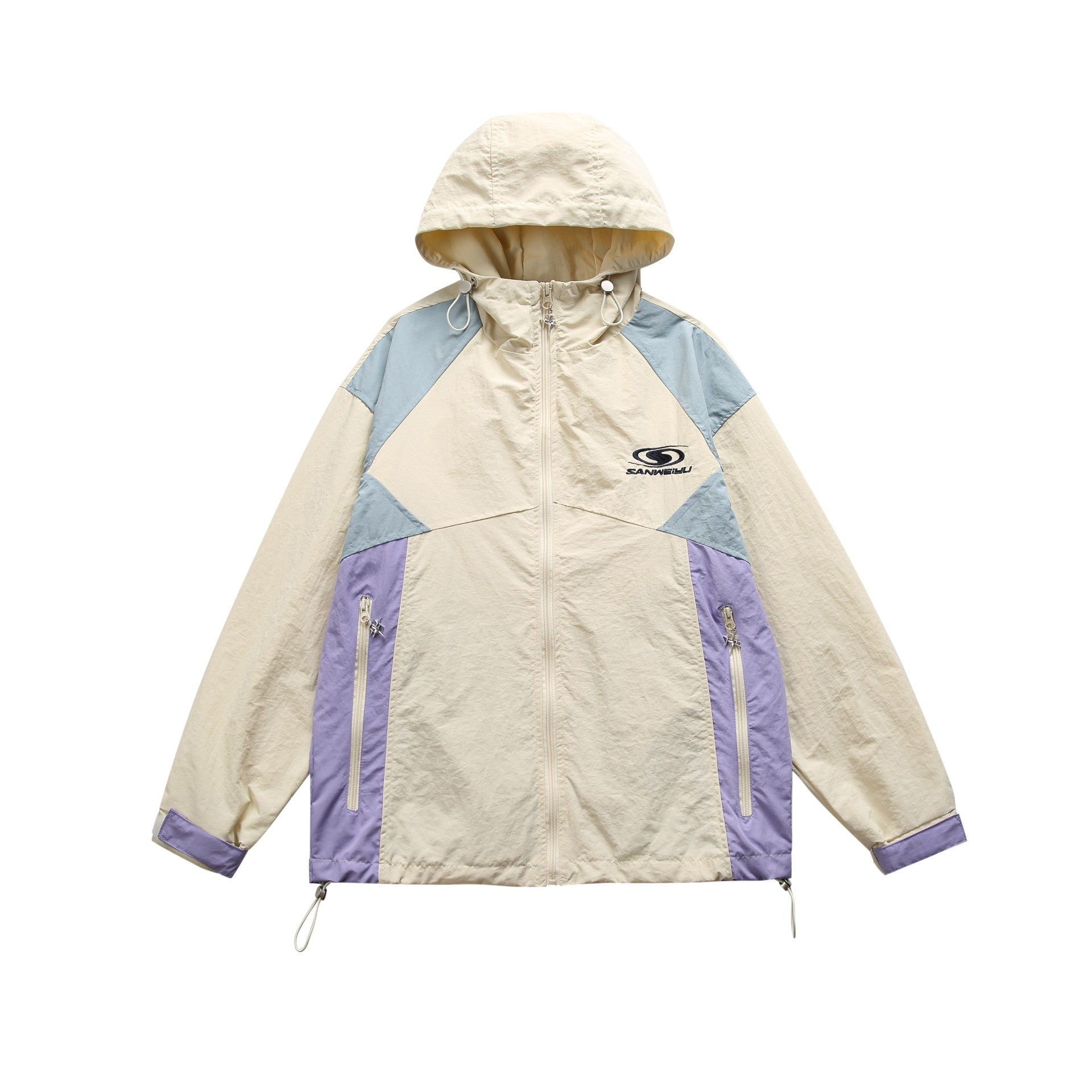 Unisex Light Hooded Windbreaker in Colorblock Design with Two-Way Zipper Chichicherry