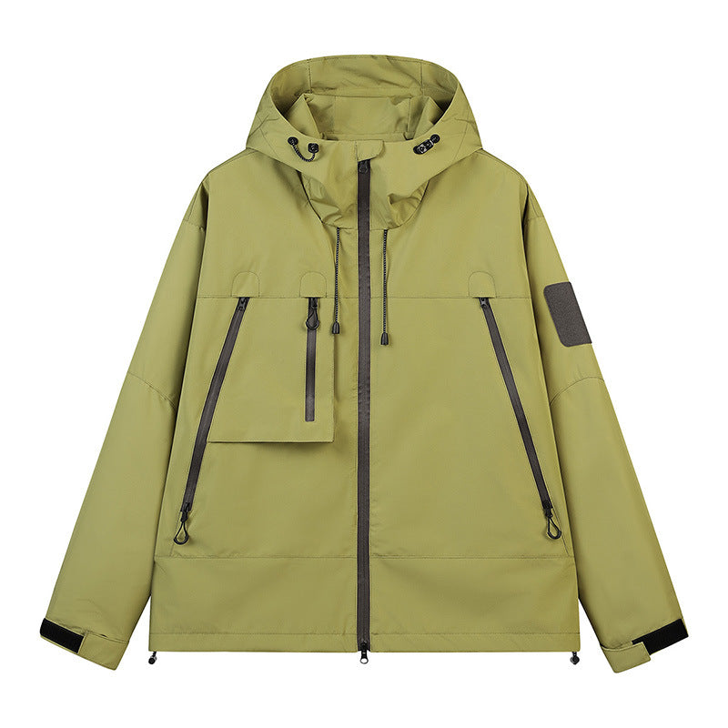 Men's Technical Hooded Outdoor Jacket with Water-Repellent Zippers and Utility Pockets Chichicherry