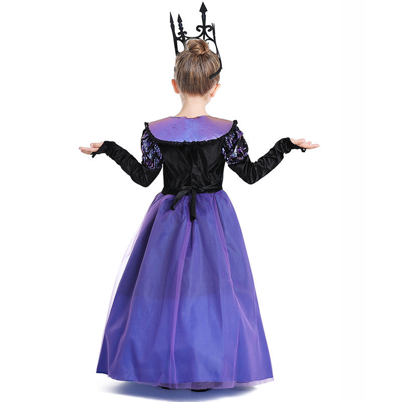 Girls Princess Costume with Shimmering Embellishments and Elegant Collar Chichicherry