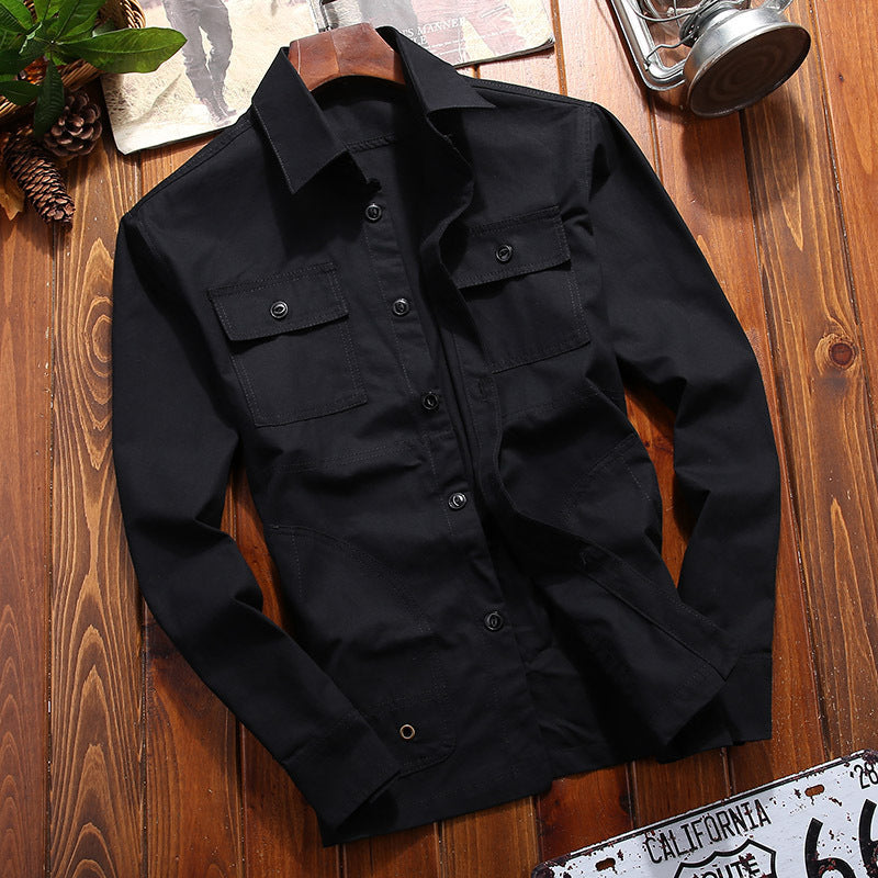 Men's lightweight canvas field shirt jacket with chest patch pockets and utility details Chichicherry