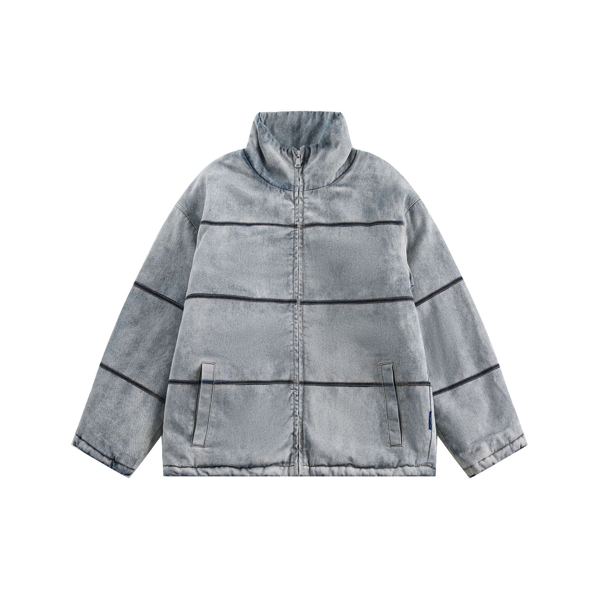 Unisex Boxy quilted denim-look transitional jacket with high stand-up collar Chichicherry