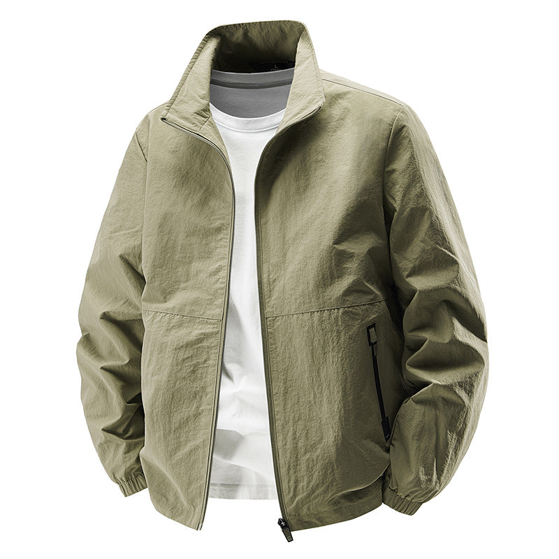 Men's lightweight wind and water-repellent casual jacket with stand-up collar and zippered pockets Chichicherry
