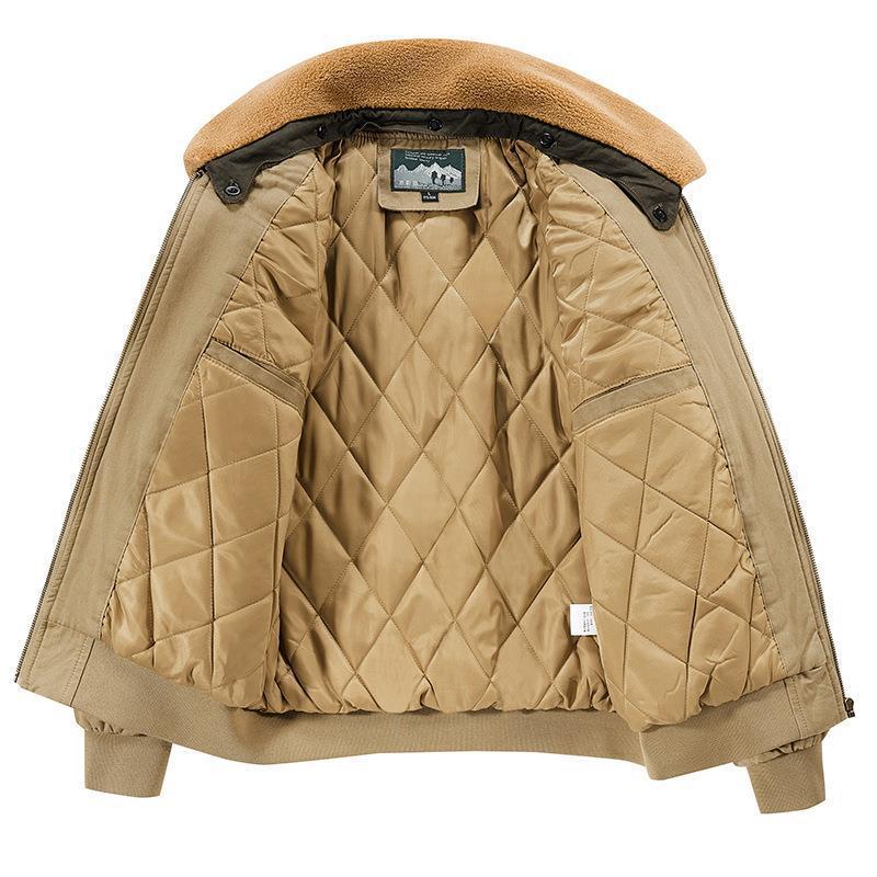 Men's Canvas Bomber Jacket with Quilted Thermal Lining and Teddy Collar Chichicherry