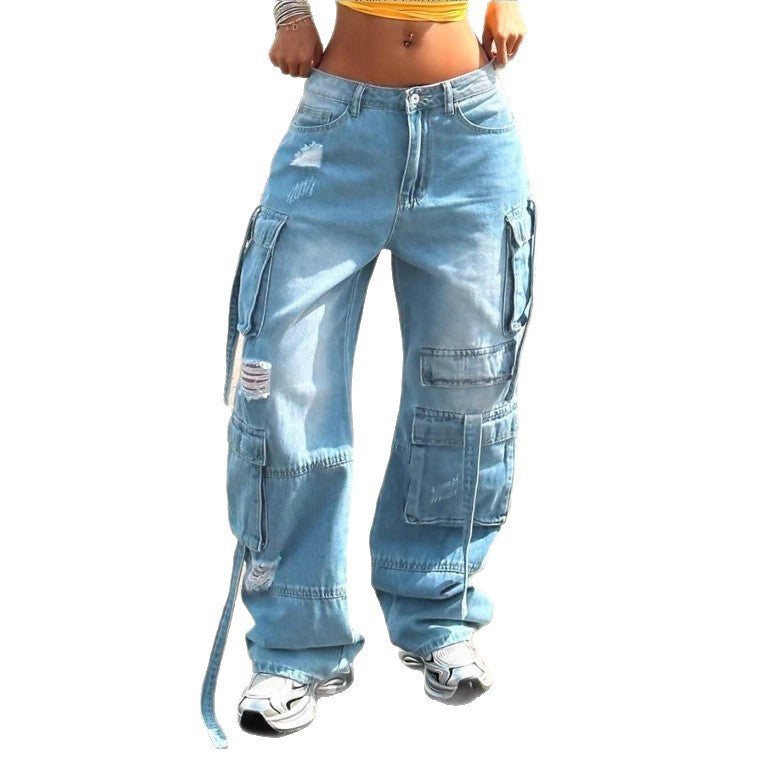 Women's cargo jeans in a wide baggy cut with multiple cargo pockets Chichicherry
