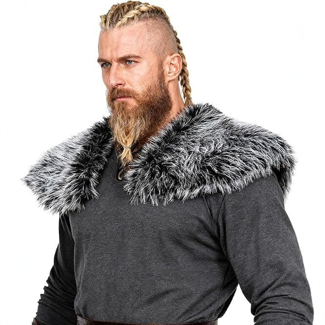 Men's shoulder cape in Viking/LARP style made of high-quality faux fur with a wide lapel collar Chichicherry