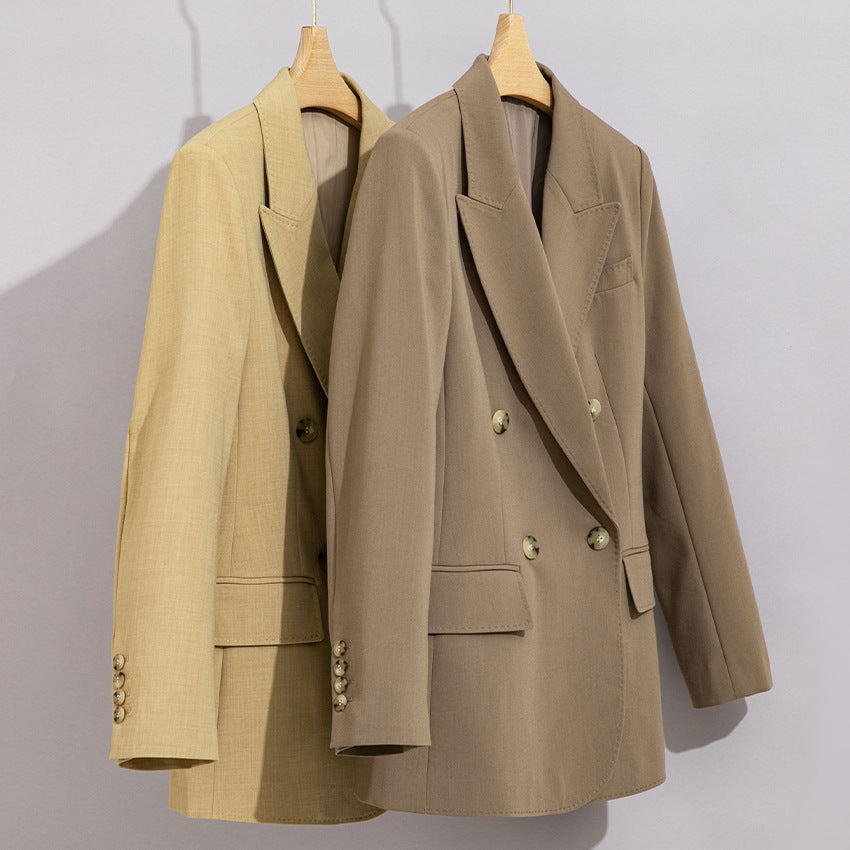 Women's Double-Breasted Structured Blazer with Distinctive Lapels and Flap Pockets Chichicherry