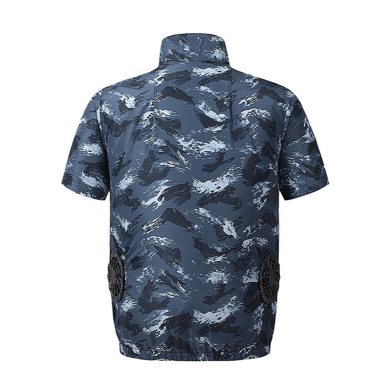 Men's lightweight short-sleeved leisure jacket with stand collar, zipper, and breast pockets Chichicherry