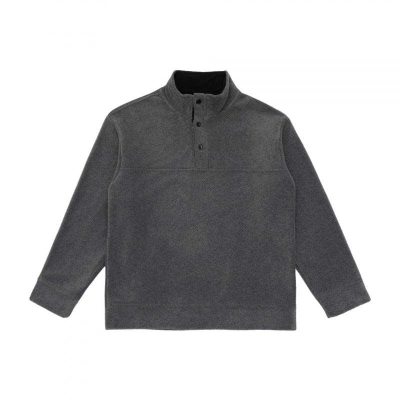 Unisex Henley fleece pullover with short button closure, stand-up collar and boxy cut Chichicherry