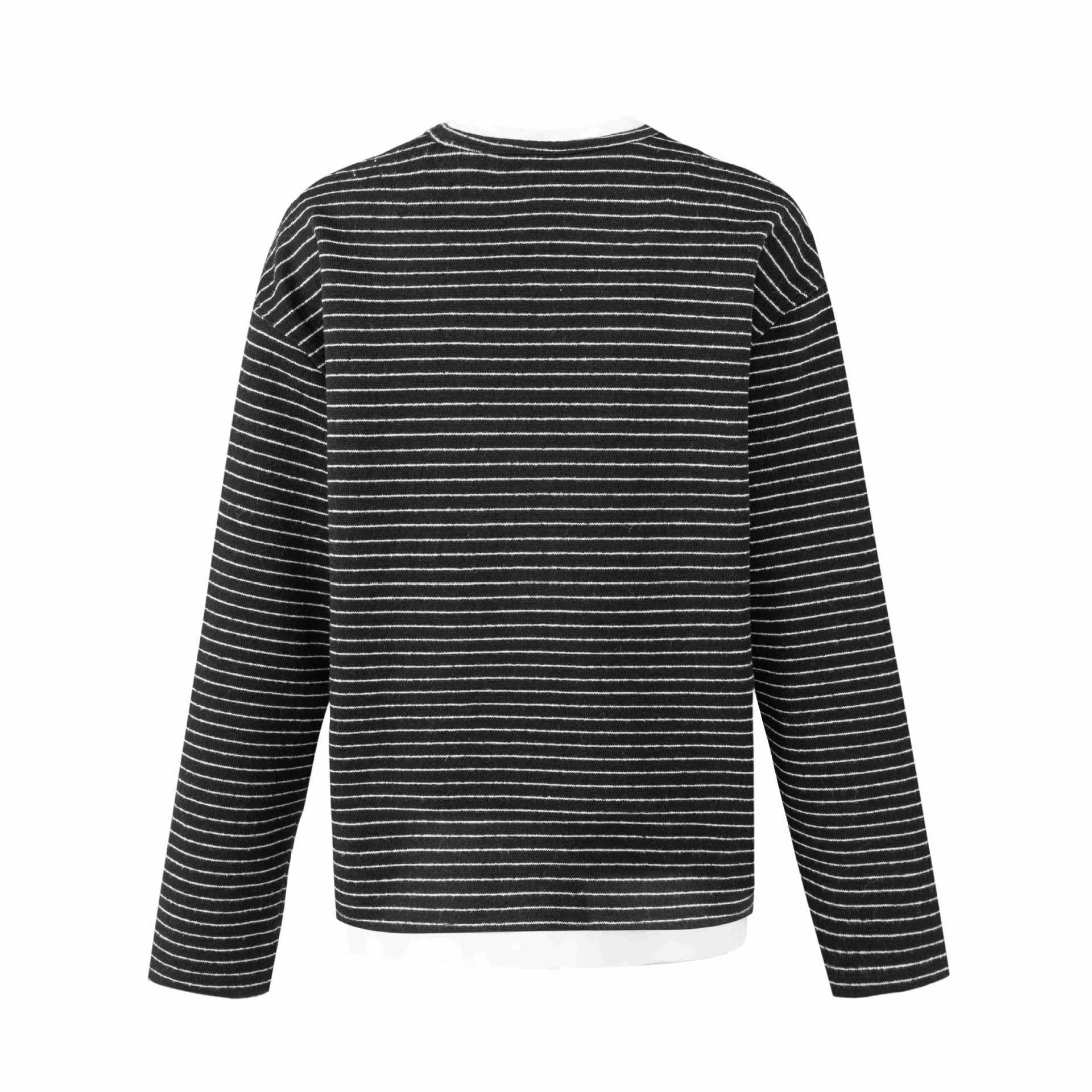 Women's Striped Long Sleeve Henley Shirt with Button Placket and Layered Look Chichicherry