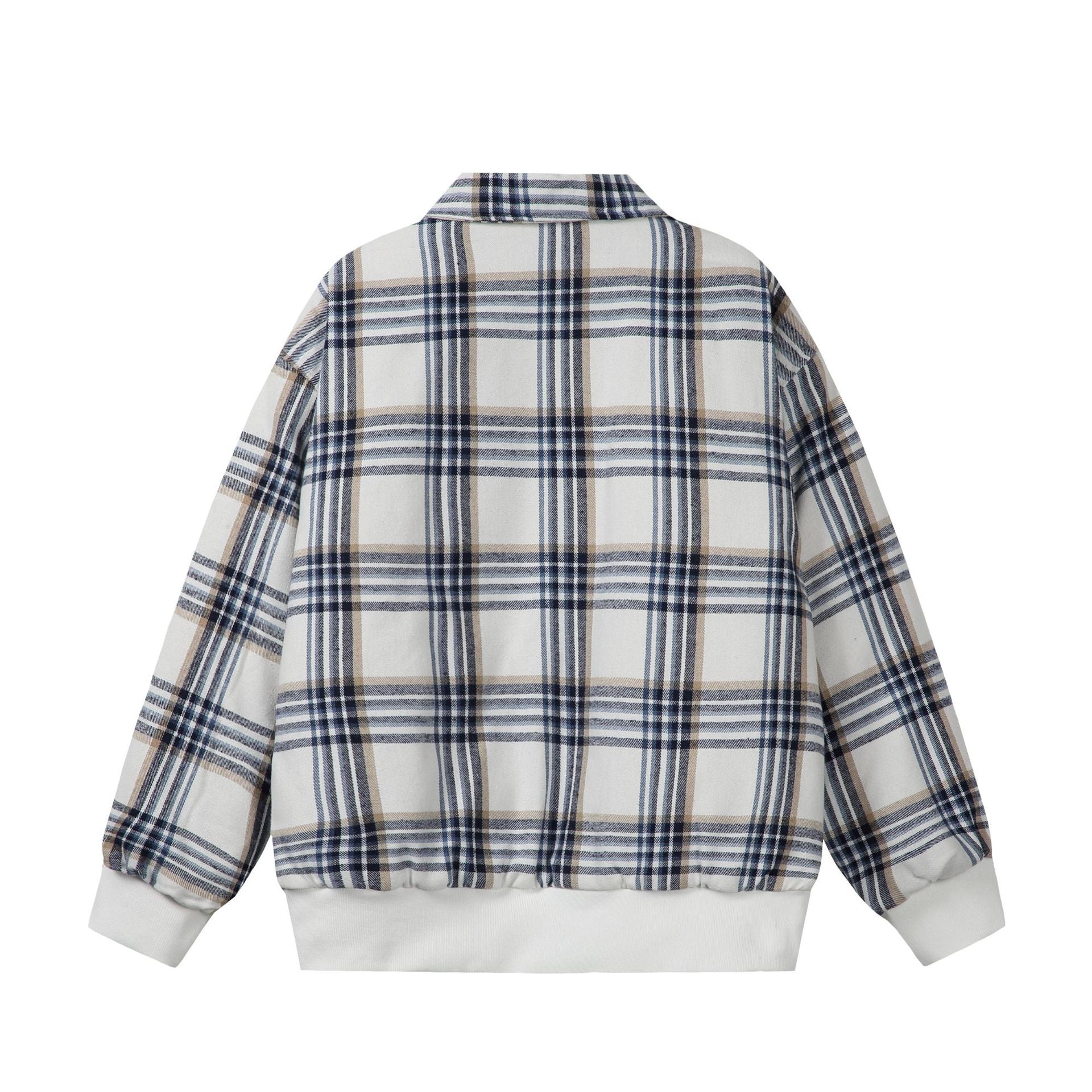 Unisex Checked Boxy Blouson in Oversized Cut with Rib Cuffs and Zipper Chichicherry