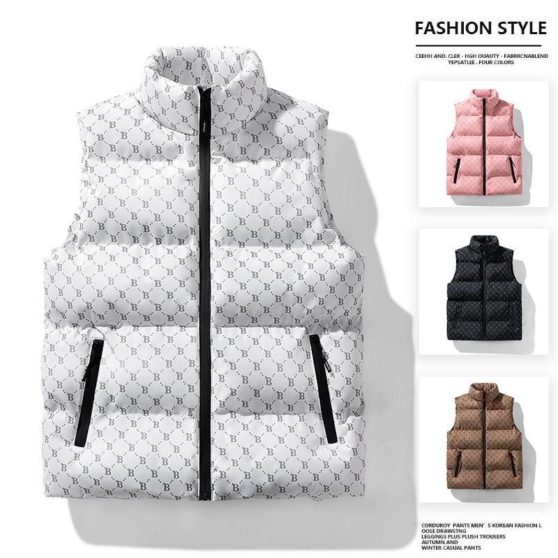 Men's quilted utility vest with monogram print and stand-up collar Chichicherry