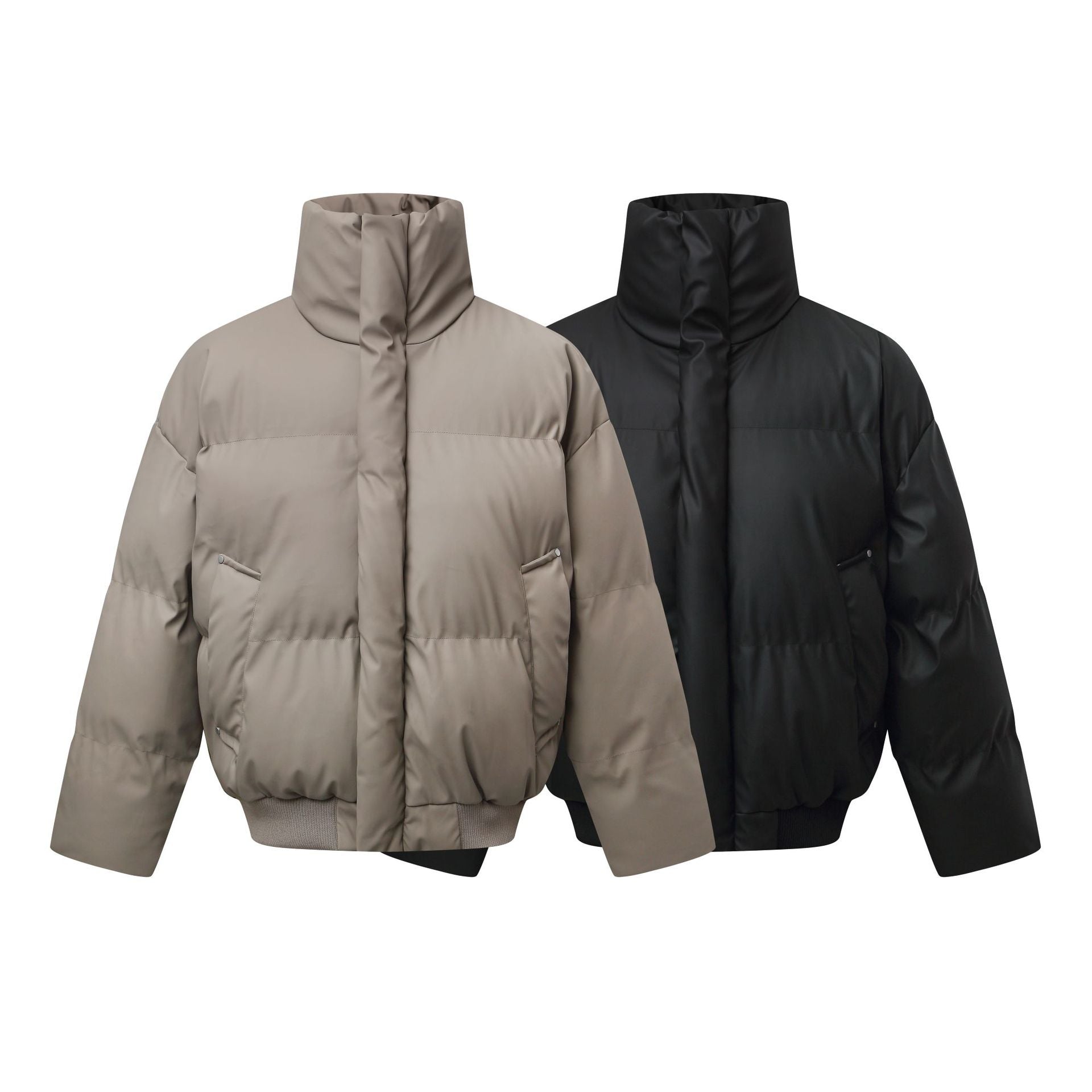 Women's Short Cut Quilted Winter Parka with High Stand Collar and Ribbed Hem Chichicherry