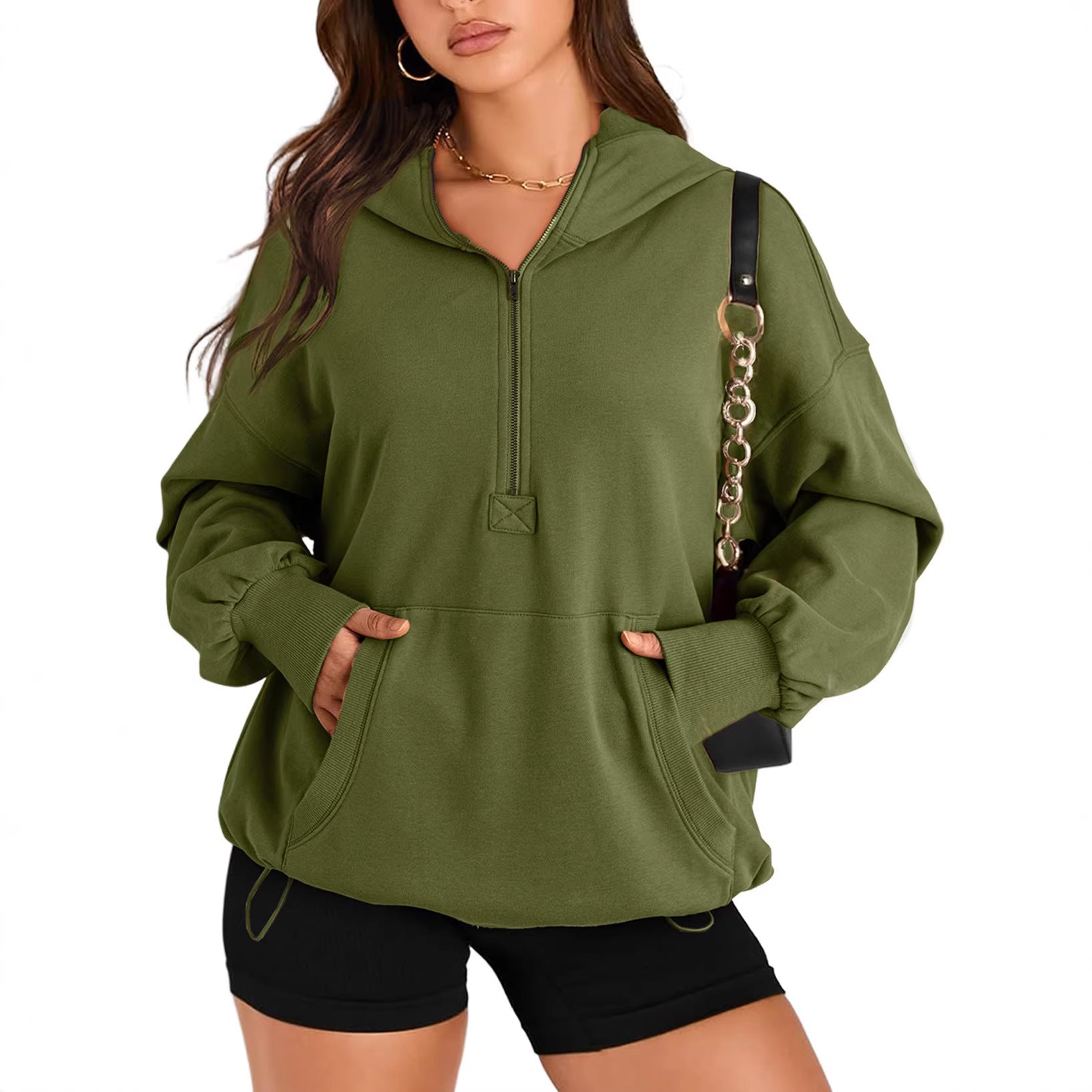 Women's Oversize Half-Zip Hoodie with Kangaroo Pocket Chichicherry