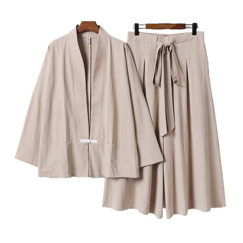 Women's Zen-inspired kimono set made of flowing viscose with short jacket and wide culotte pants Chichicherry