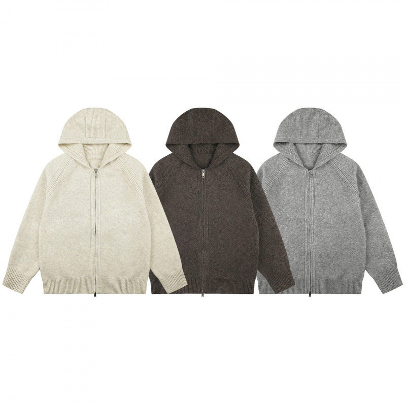 Unisex Wide-Cut Hooded Knit Cardigan with Full Zip and Raglan Sleeves Chichicherry