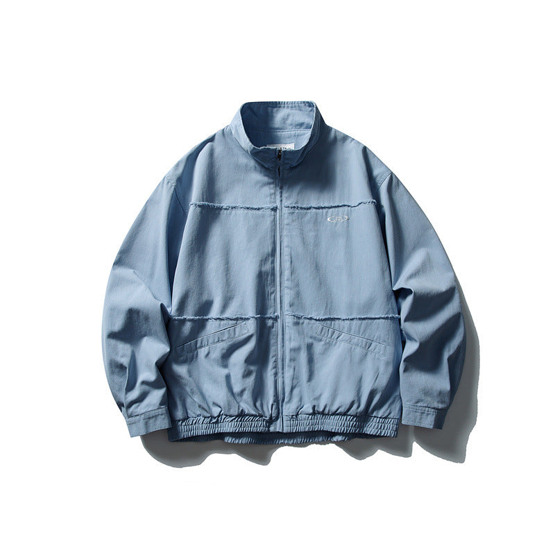 Unisex Boxy Transitional Jacket with Stand-Up Collar, Concealed Zipper and Elastic Hem Chichicherry