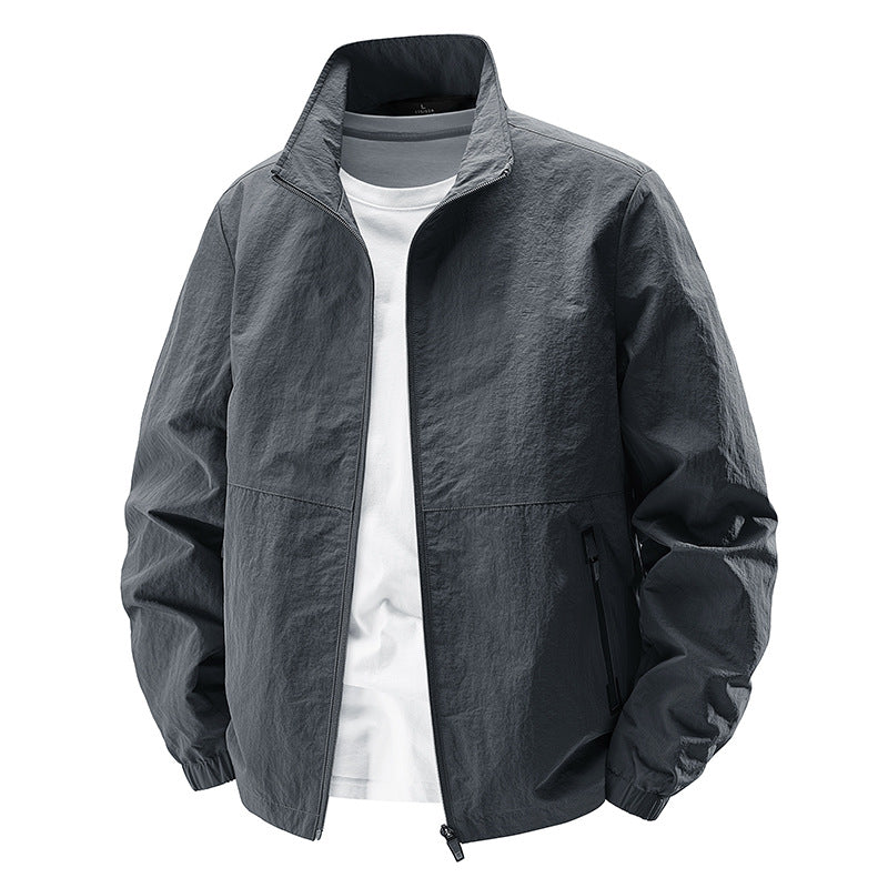 Men's lightweight wind and water-repellent casual jacket with stand-up collar and zippered pockets Chichicherry