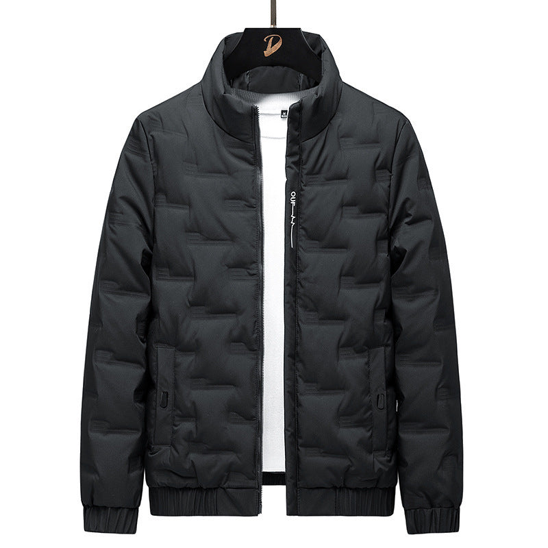 Men's Stand Collar Quilted Jacket with Geometric Quilting and Elastic Cuffs Chichicherry