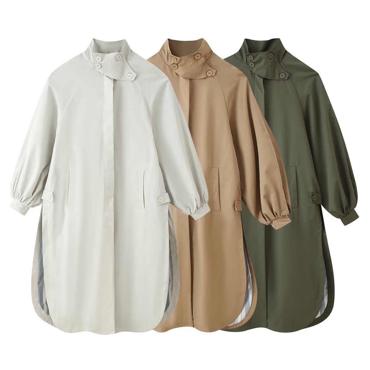 Women's coat with stand collar, balloon sleeves and side slits Chichicherry