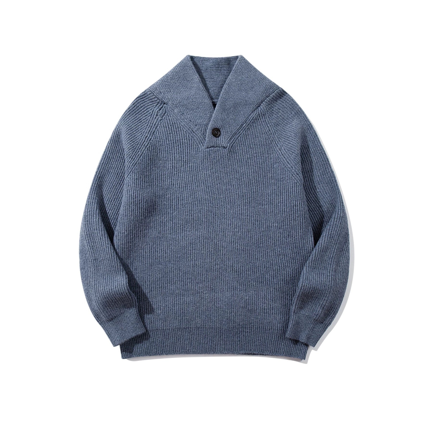 Unisex Ribbed Shawl Collar Sweater with One-Button Detail Chichicherry