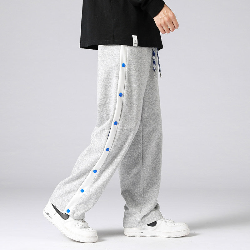 Men's Relaxed-Fit Sweatpants with Side Snap Placket and Split Leg Opening Chichicherry