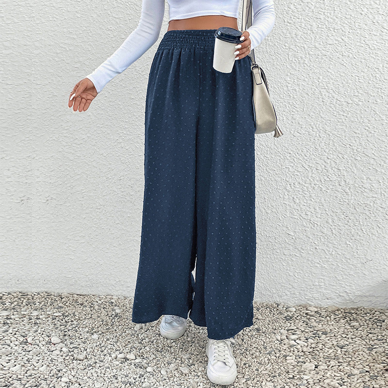 Women's palazzo trousers with wide leg, elastic gathered waistband and structured pointelle look Chichicherry
