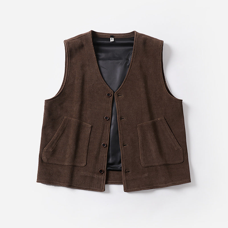Men's cord waistcoat with satin lining, V-neck and patch pockets Chichicherry