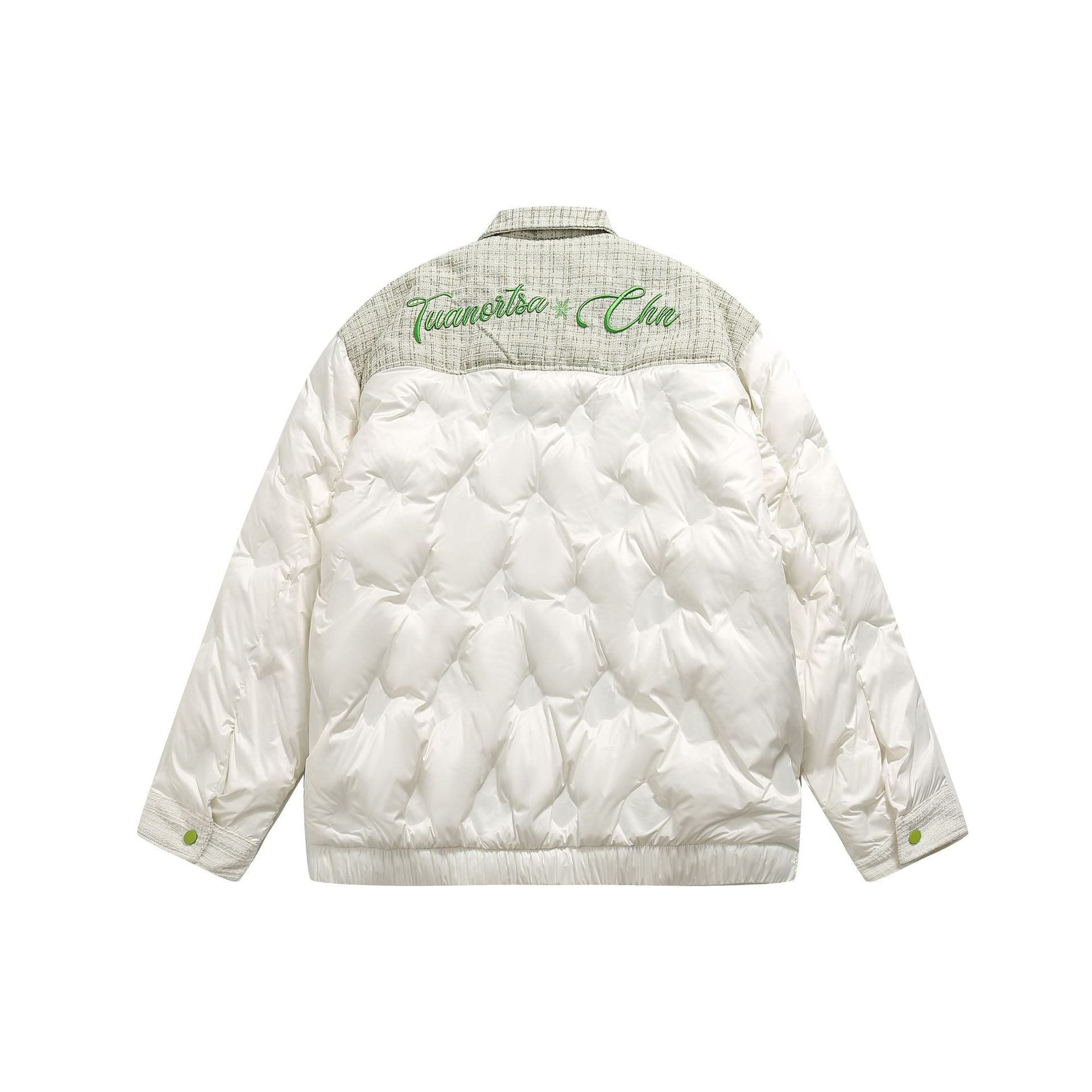 Women's quilted shirt jacket with tweed trim and flap pockets Chichicherry