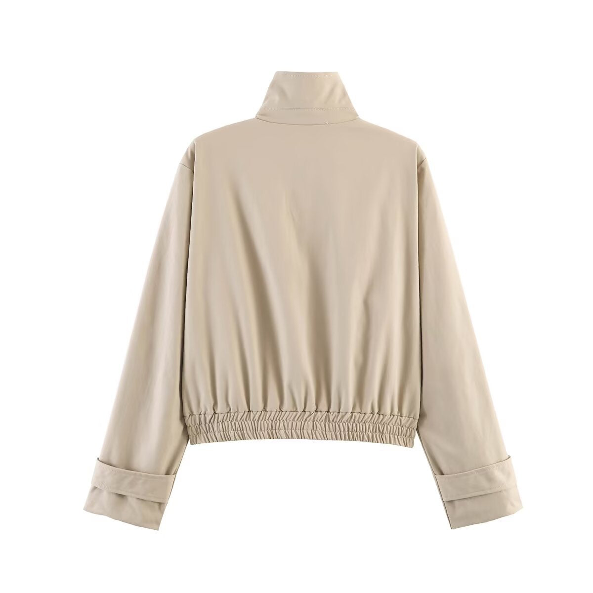 Women’s short-cut minimalist blouson jacket made of soft vegan leather with a lapel collar and elastic hem Chichicherry